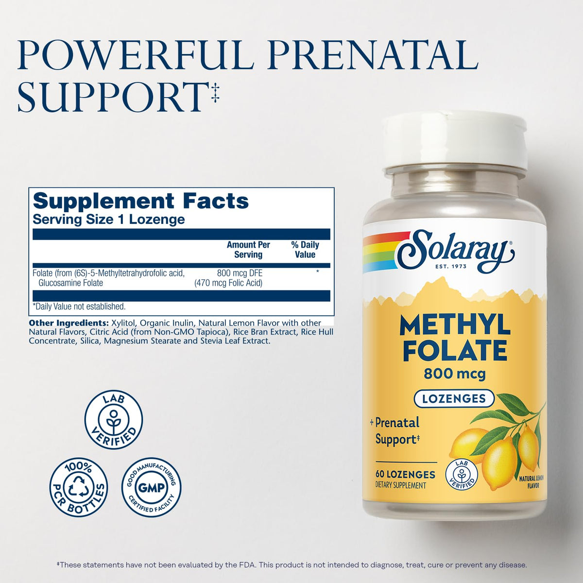 Solaray Methyl Folate Lemon Lozenges - 60 Count - image 2
