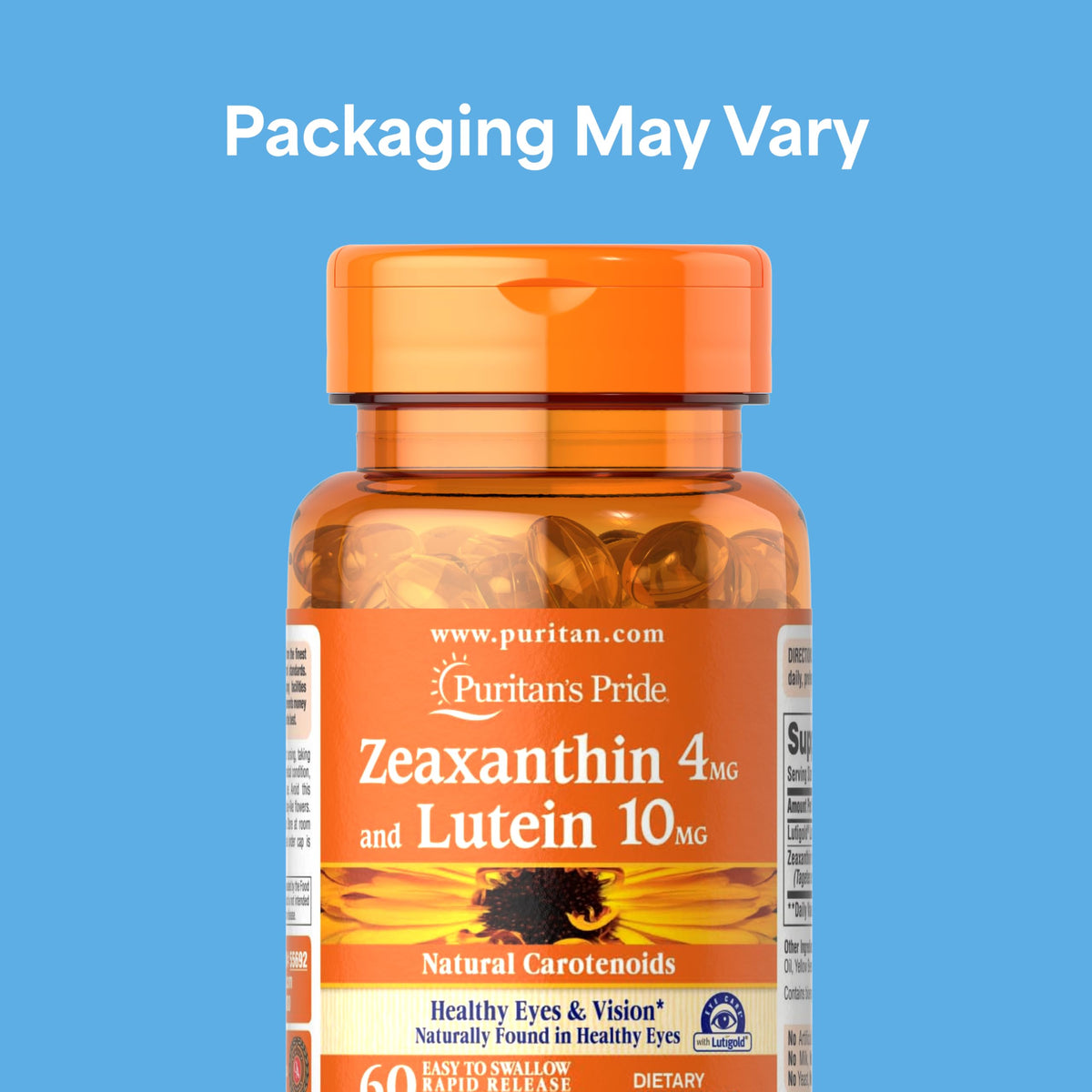 Puritan's Pride Zeaxanthin 4mg with Lutigold Lutein 10mg - 60 Softgels - image 2