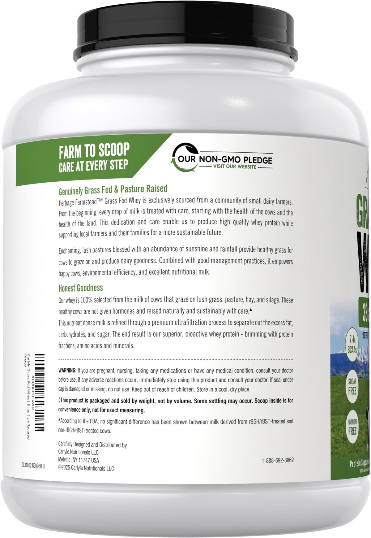Carlyle Grass Fed Whey Protein Powder - 5 lb - image 3