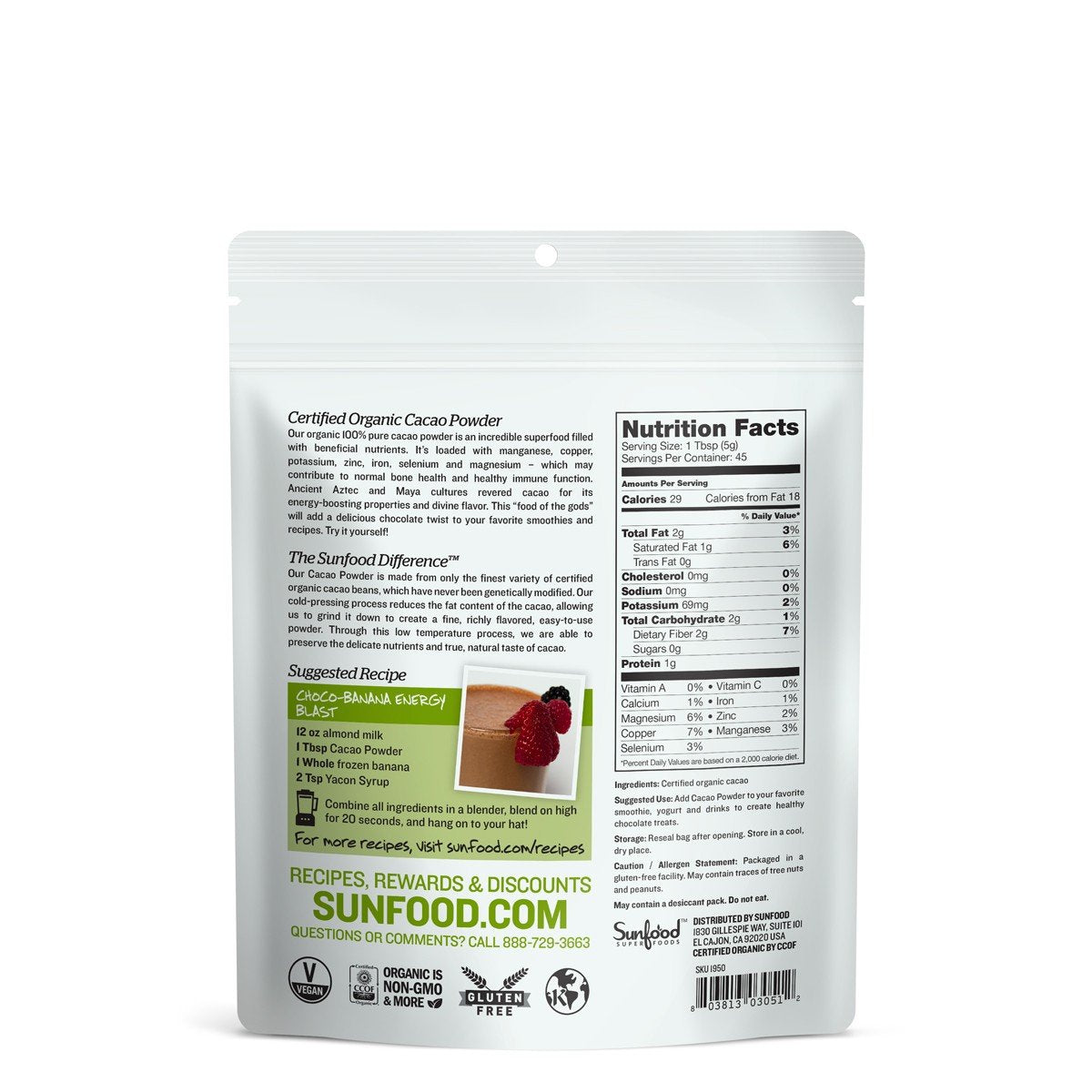 Sunfood Superfoods Organic Raw Cacao Powder - 8 oz (Pack of 2) - image 2