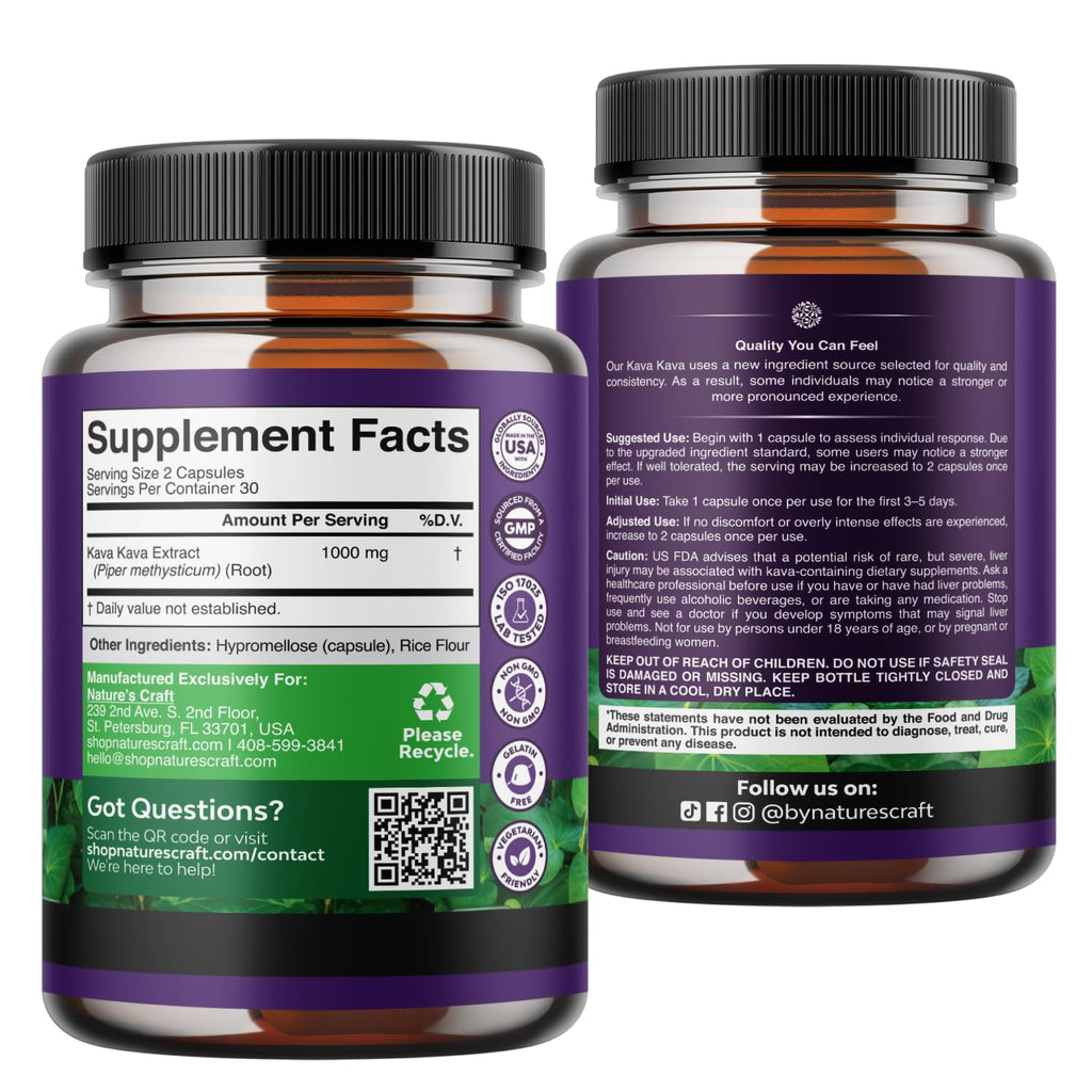 Natures Craft Kava Kava Capsules Stress & Mood Support - 60 Capsules - image 8