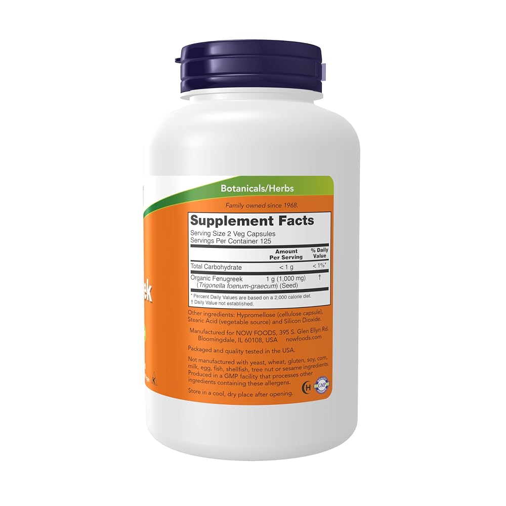 NOW Fenugreek 500 mg Herbal Supplement - 250 Vegetarian Capsules - image 2