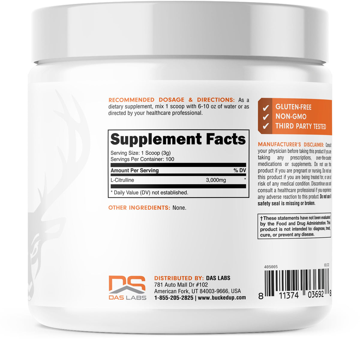 Bucked Up L-Citrulline 3000mg Powder - 100 Servings - image 3