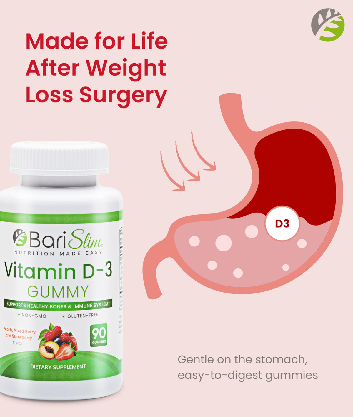 BariSlim Bariatric Vitamin D-3 Gummies - 90 Fruit Chews - image 3