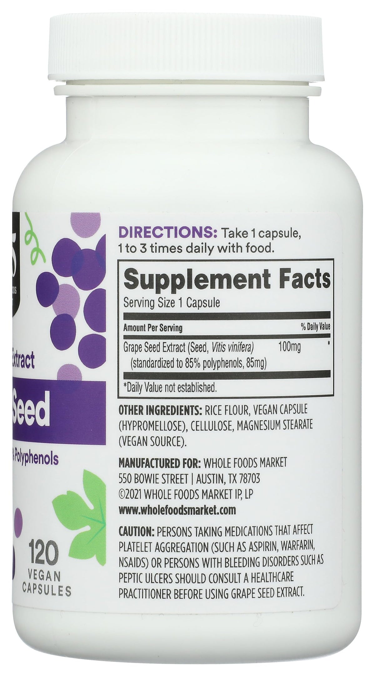 Whole Foods Market Grapeseed Extract 100mg - 120 Capsules - image 7