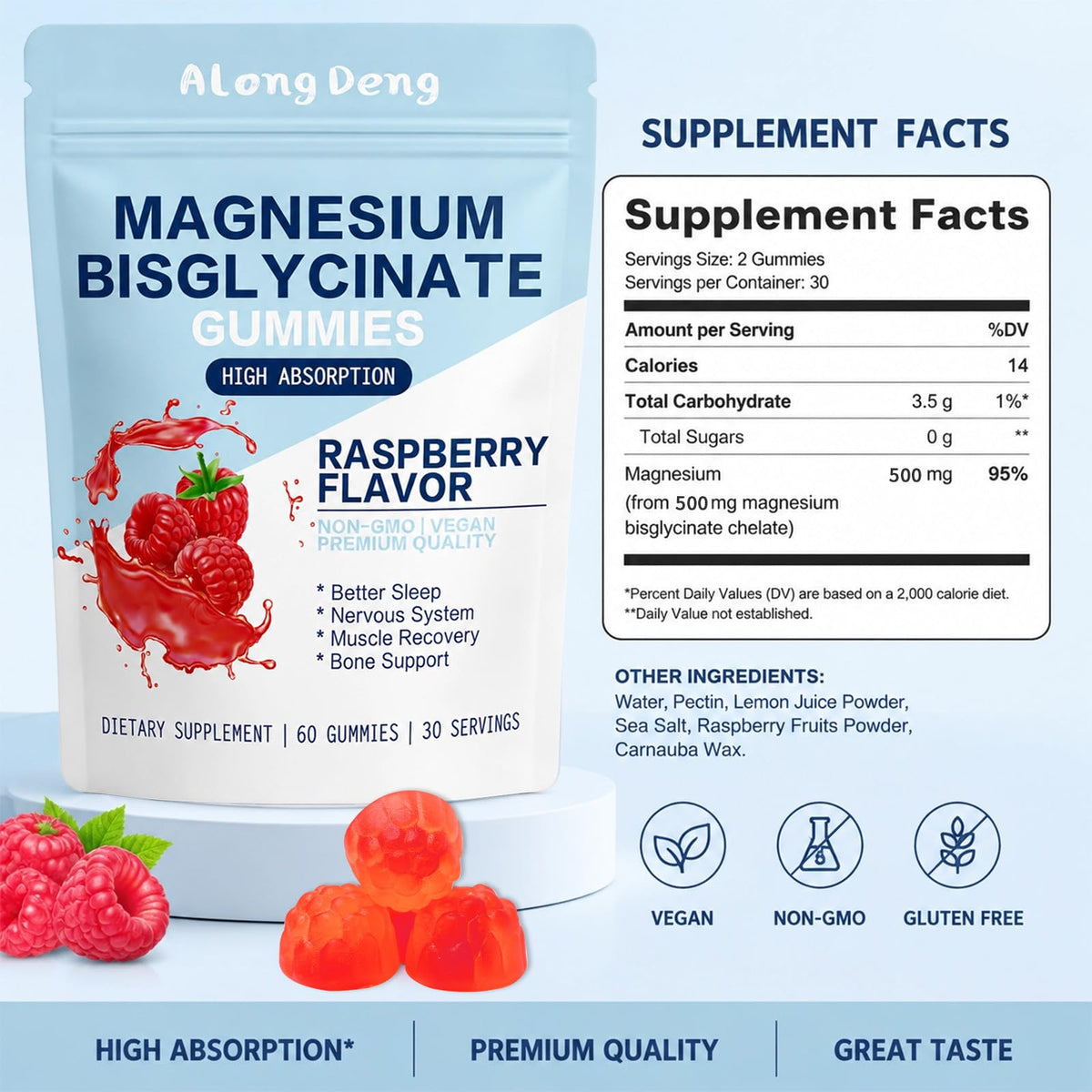 ALongDeng Magnesium Bisglycinate Gummies - 60 Gummies - image 8