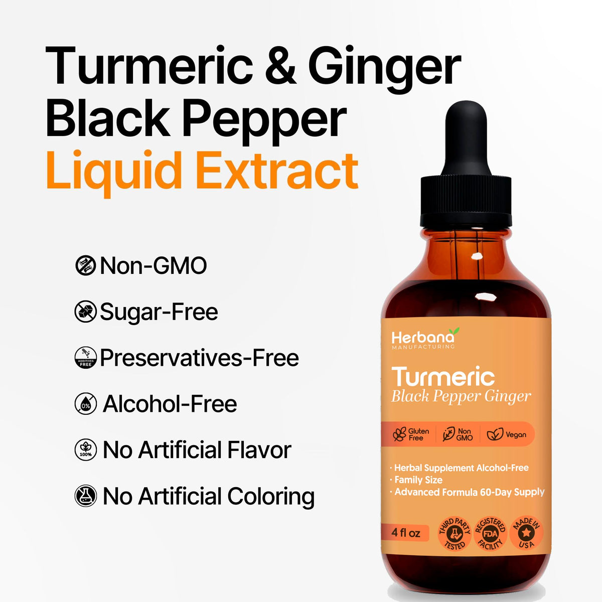 Herbana Turmeric Liquid Extract with Ginger & Black Pepper - 4 FL OZ - image 4