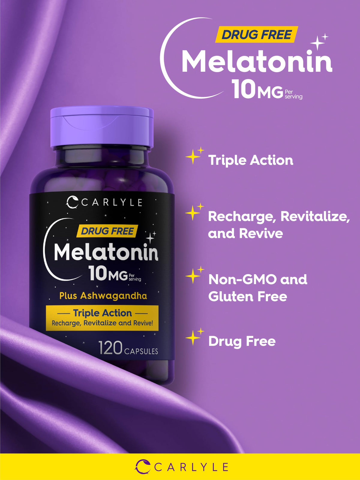Carlyle Melatonin 10mg with Ashwagandha - 120 Capsules - image 6