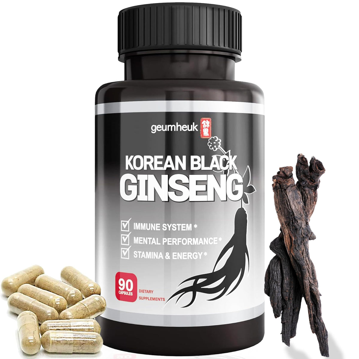 GeumHeuk Korean Black Ginseng 1000mg - 90 Vegan Capsules