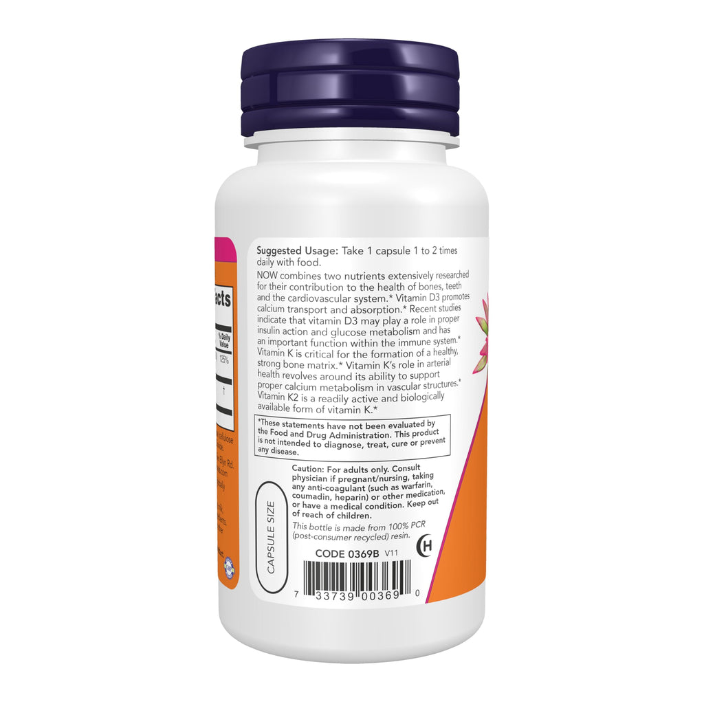 NOW Foods Vitamin D-3 & K-2 - 120 Vegetarian Capsules - image 2