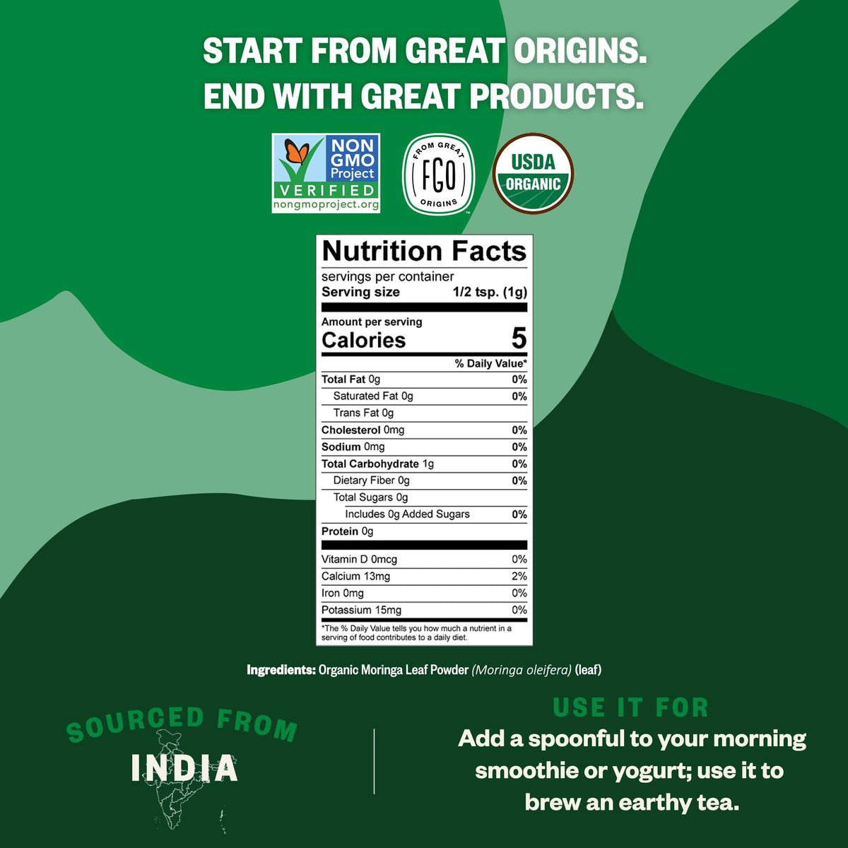 FGO Organic Moringa Oleifera Leaf Powder - 16 oz - image 3