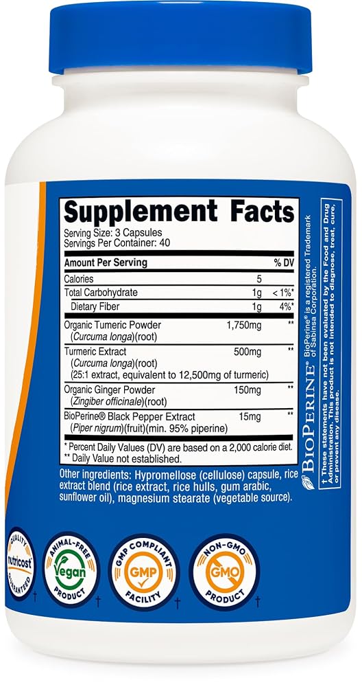 Nutricost Turmeric + Ginger Capsules with Bioperine - 120 Capsules - image 5