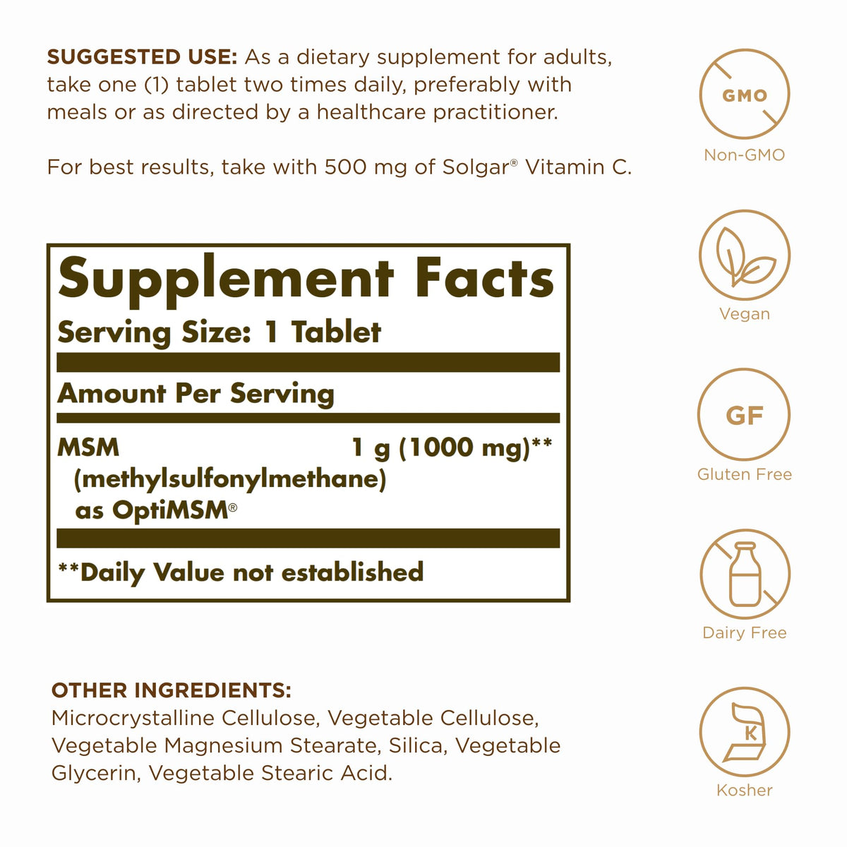 Solgar MSM 1000mg - 120 Tablets - image 2