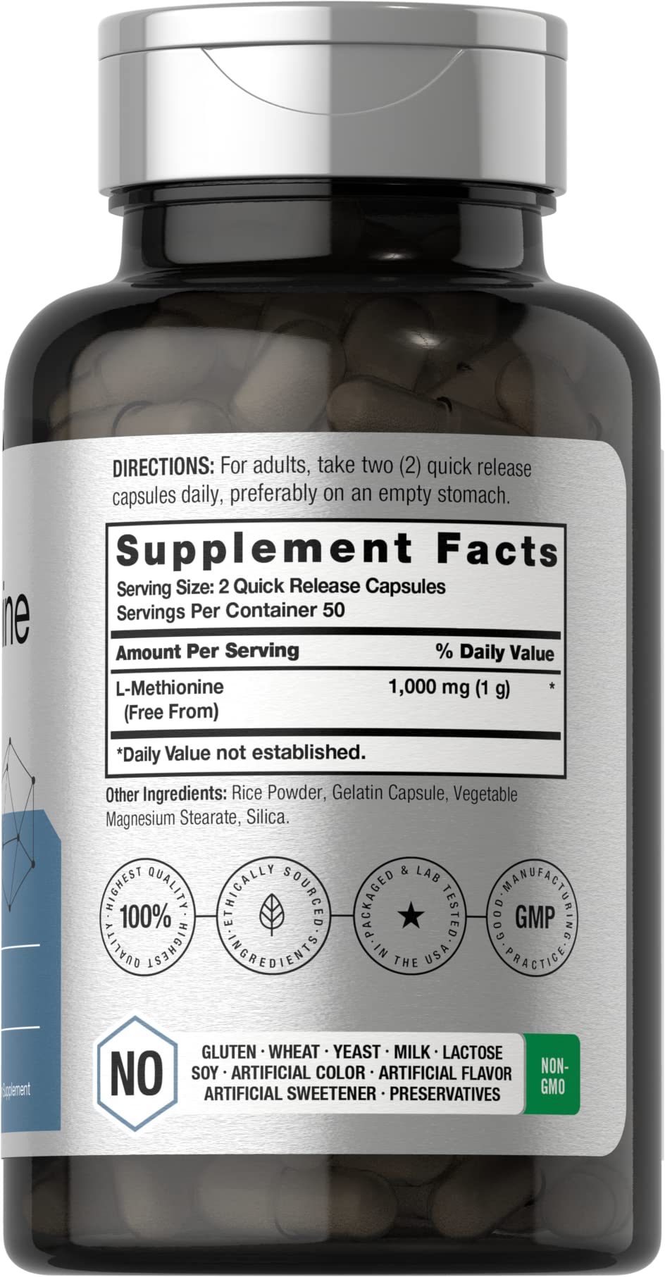 Horbäach L-Methionine 1000mg - 100 Capsules - image 2