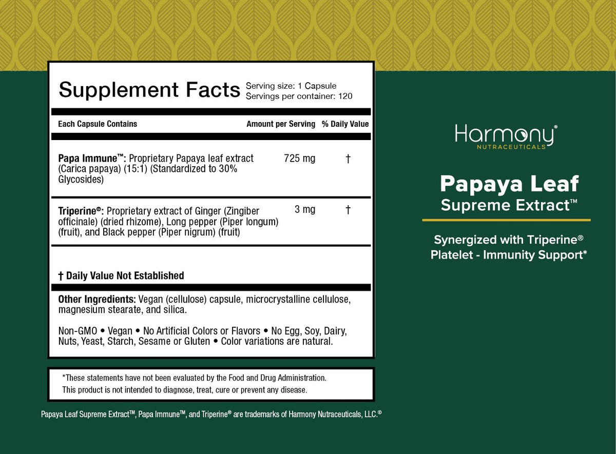 Harmony Nutraceuticals Papaya Leaf Extract - 120 Vegan Capsules - image 5