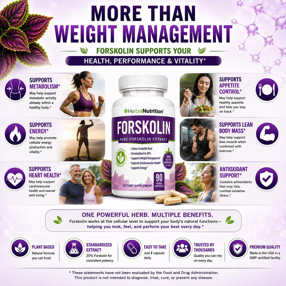 Herbal Nutrition Forskolin Extract 250mg-500mg Max Strength - 180 Capsules - image 5
