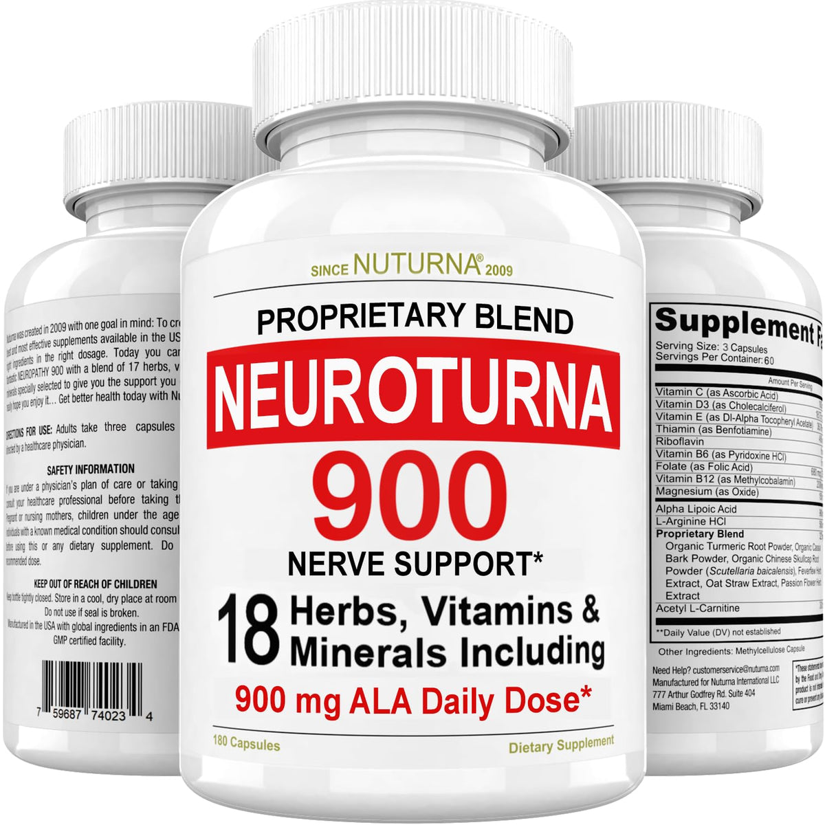 Nuturna Neuroturna Support Supplement 900 mg Alpha Lipoic Acid - 180 Capsules