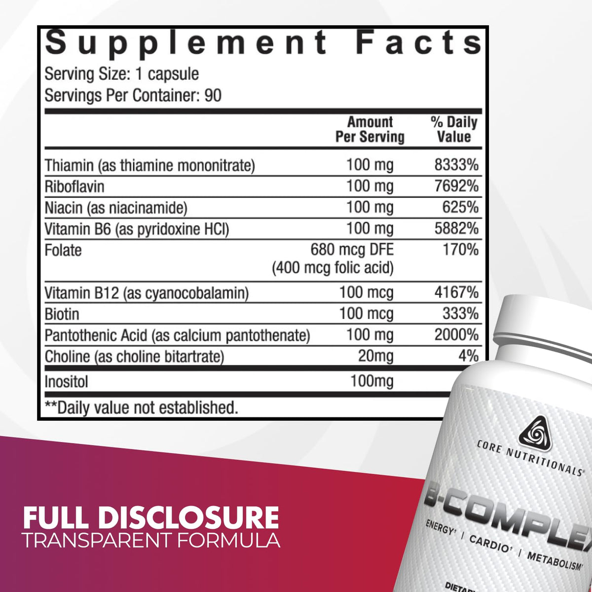 Core Nutritionals B Complex Energy Metabolism Support - 90 Vegetarian Capsules - image 2