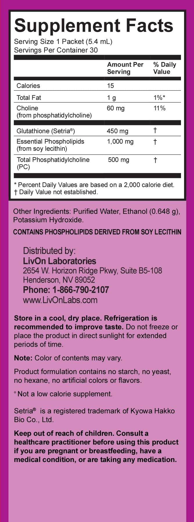LivOn Laboratories Lypo-Spheric Glutathione - 450 mg Glutathione Per