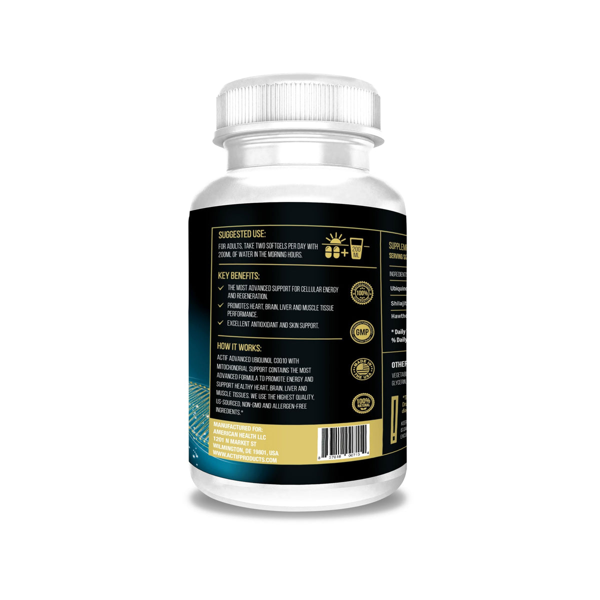 ACTIF Super Ubiquinol CoQ10 200mg Mitochondrial Support - 120 Softgels - image 4