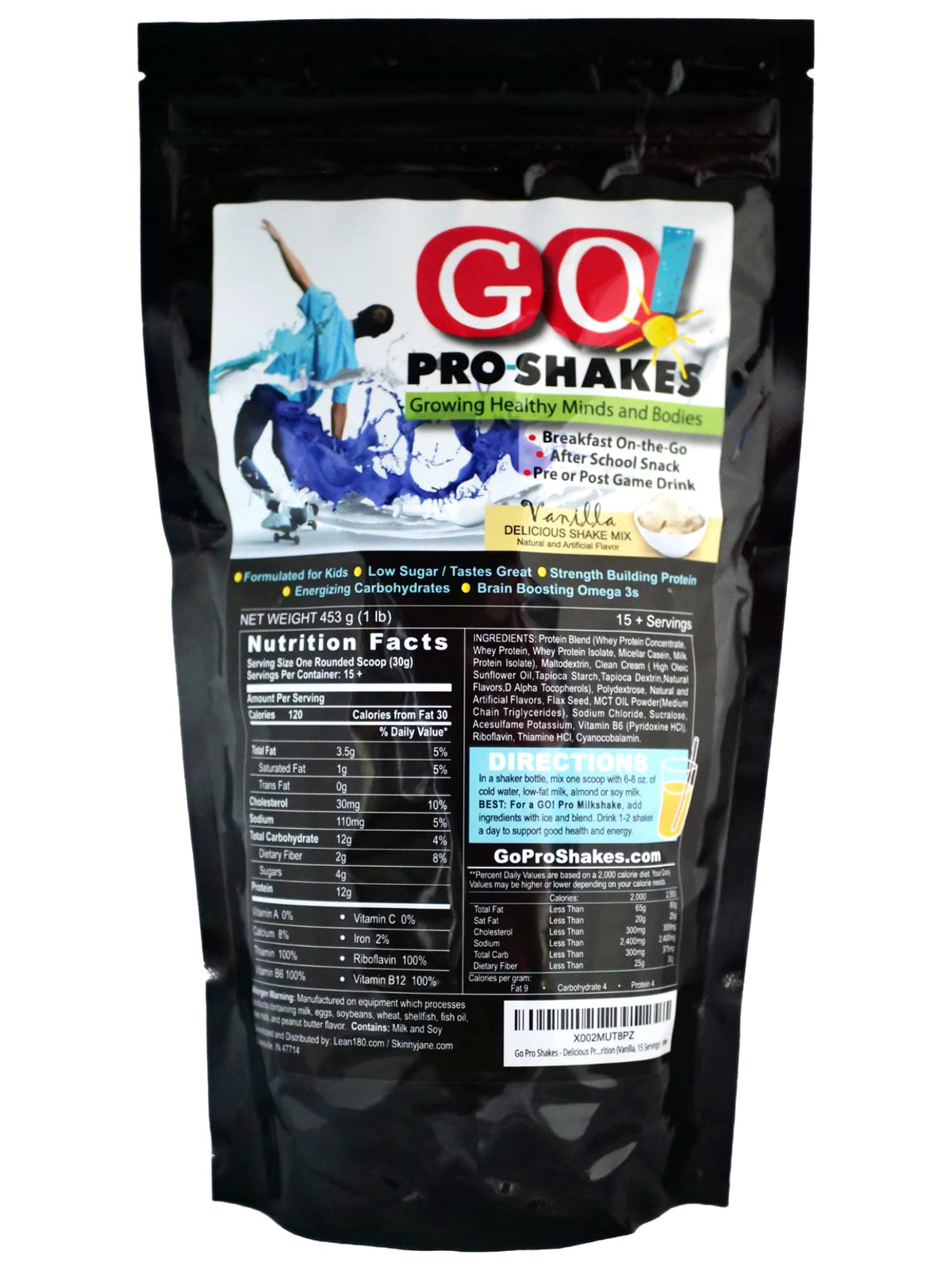 Skinny Jane GO Pro Shakes Kids & Teens Protein Powder Vanilla - 453g