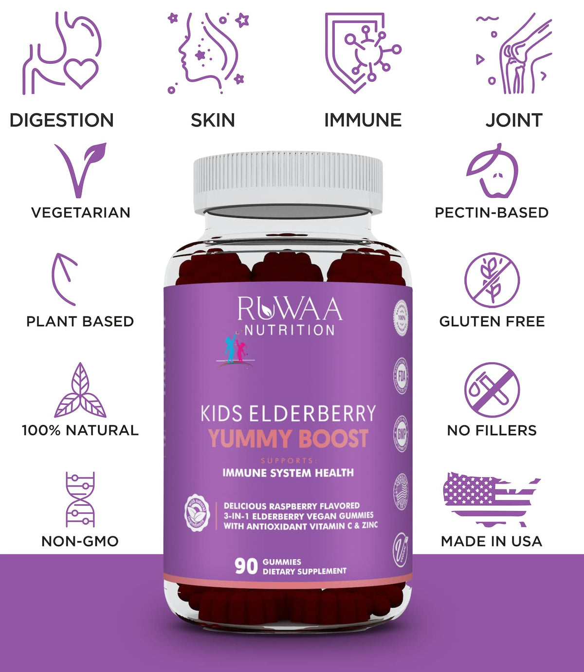 RUWAA NUTRITION Sambucus Elderberry Gummies for Kids with Zinc