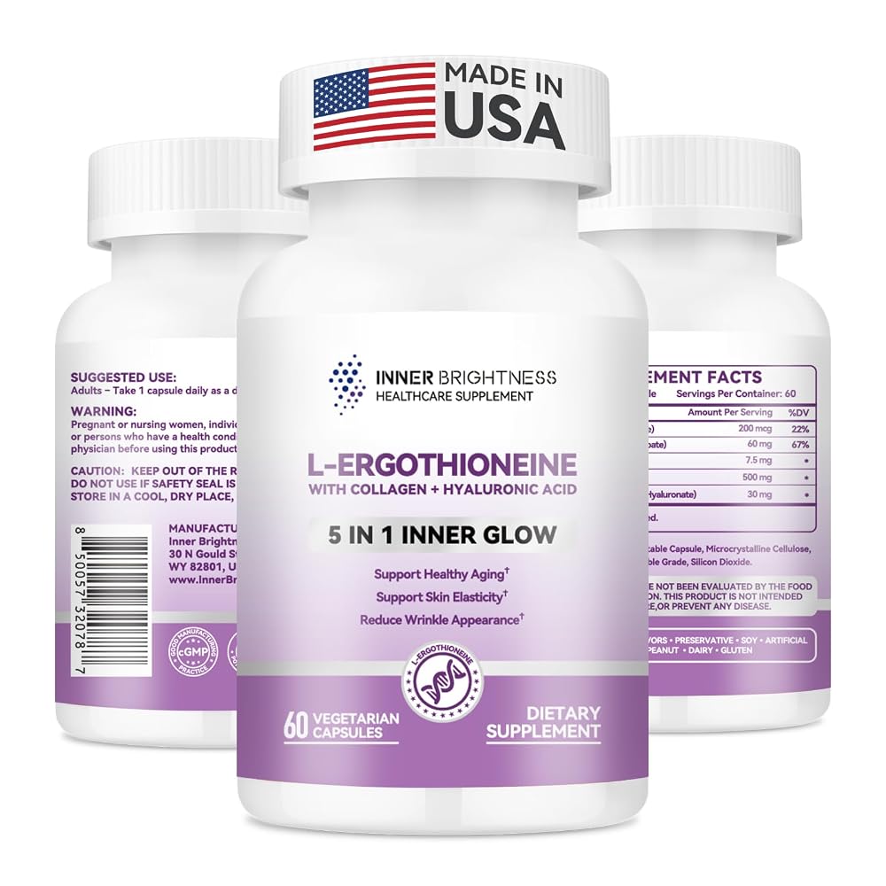 Inner Brightness L-Ergothioneine with Collagen & Hyaluronic Acid - 60 Capsules