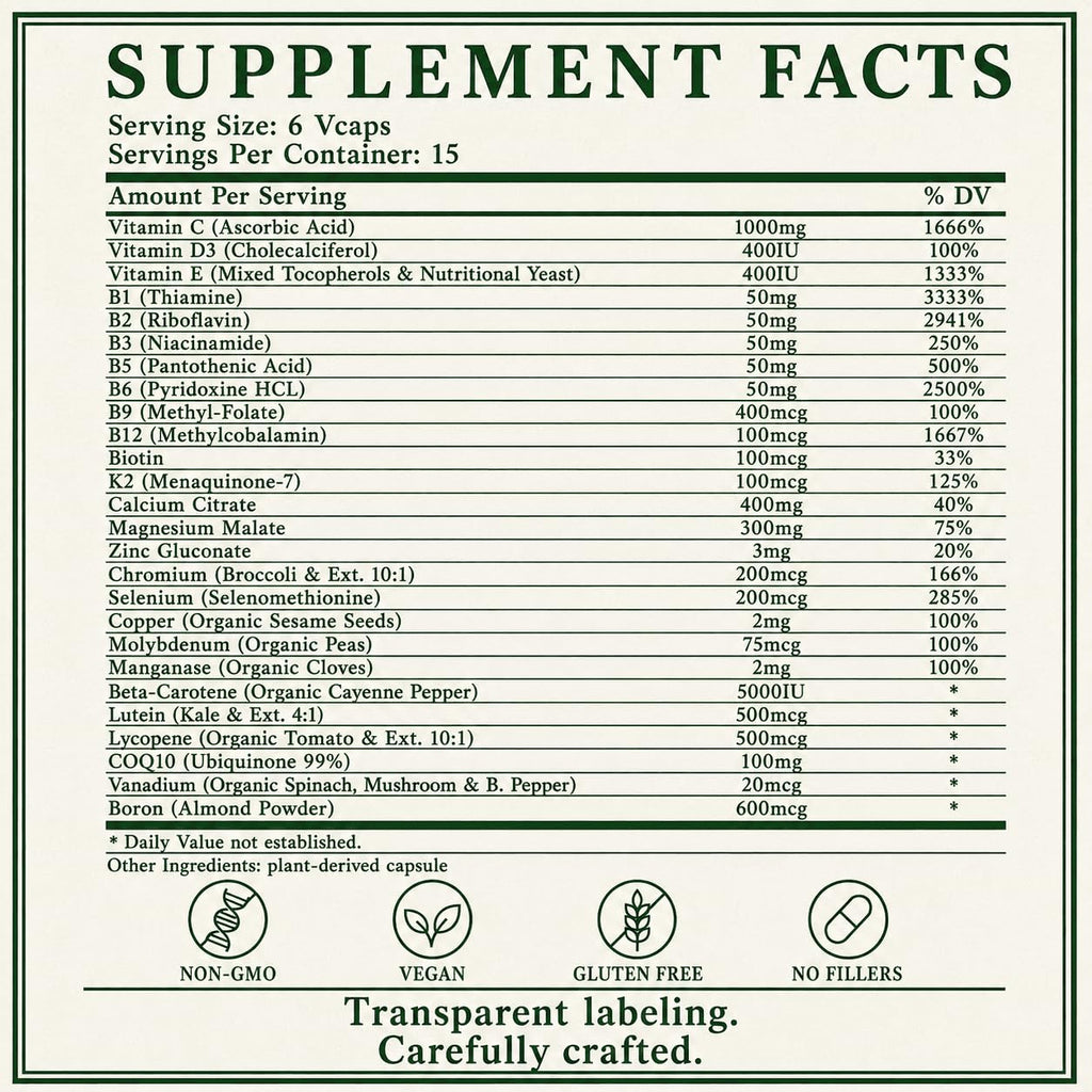 Green Organic Supplements Super Multivitamin - 90 Vegetarian Capsules - image 3
