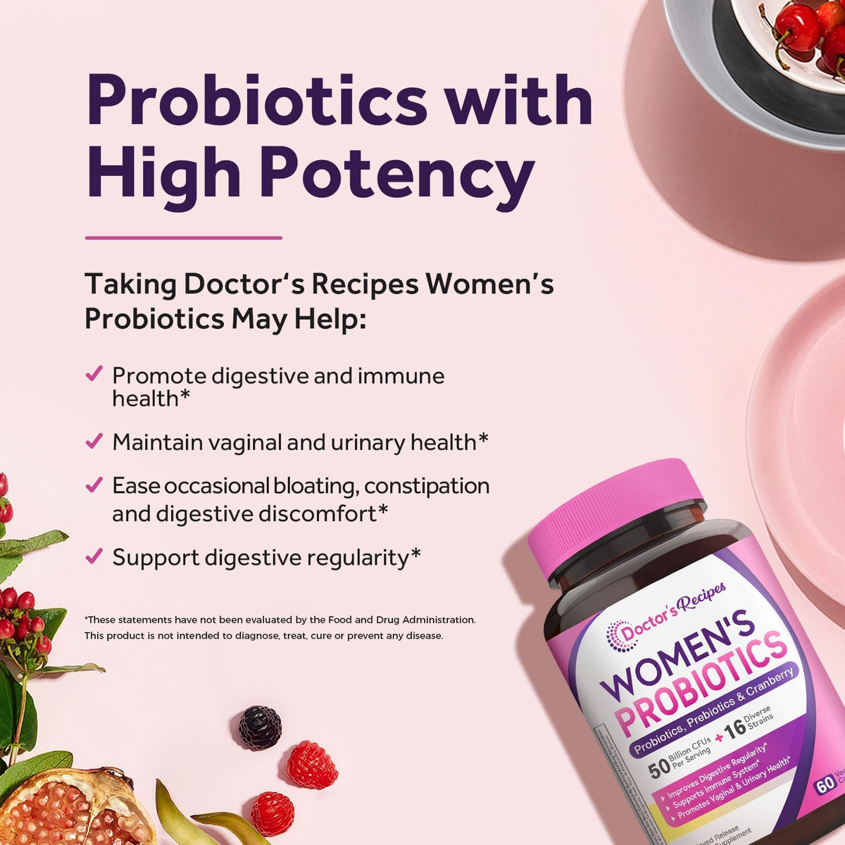 Doctor's Recipes Women's Probiotic 50 Billion CFU 16 Strains
