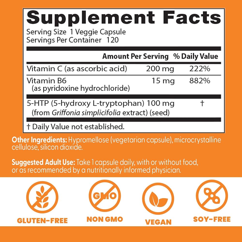 Doctor's BEST 5-HTP with Vitamins B6 & C - 120 Vegetarian Capsules - image 3