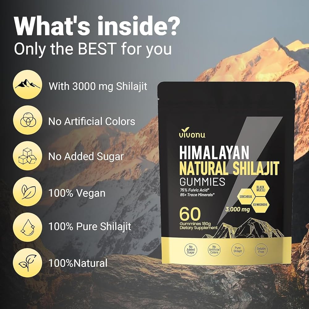 VivoNu Shilajit Gummies Pure Himalayan Micronutrient Supplement - 60 Count - image 6
