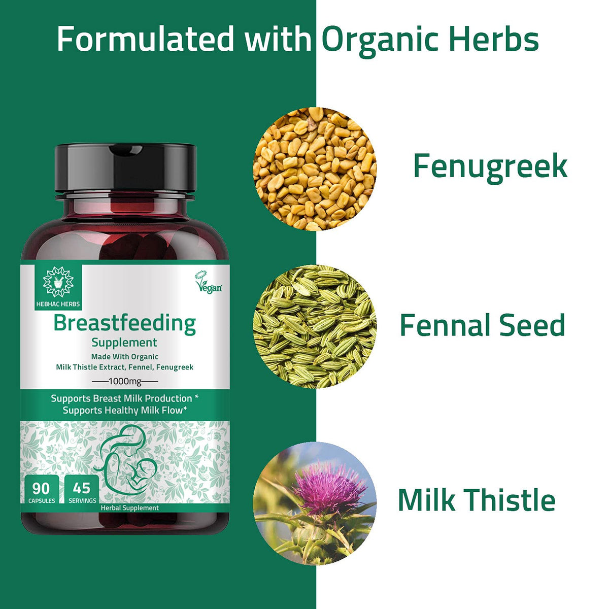 Hebhac Herbs Breastfeeding Supplement Lactation Support - 90 Capsules - image 3