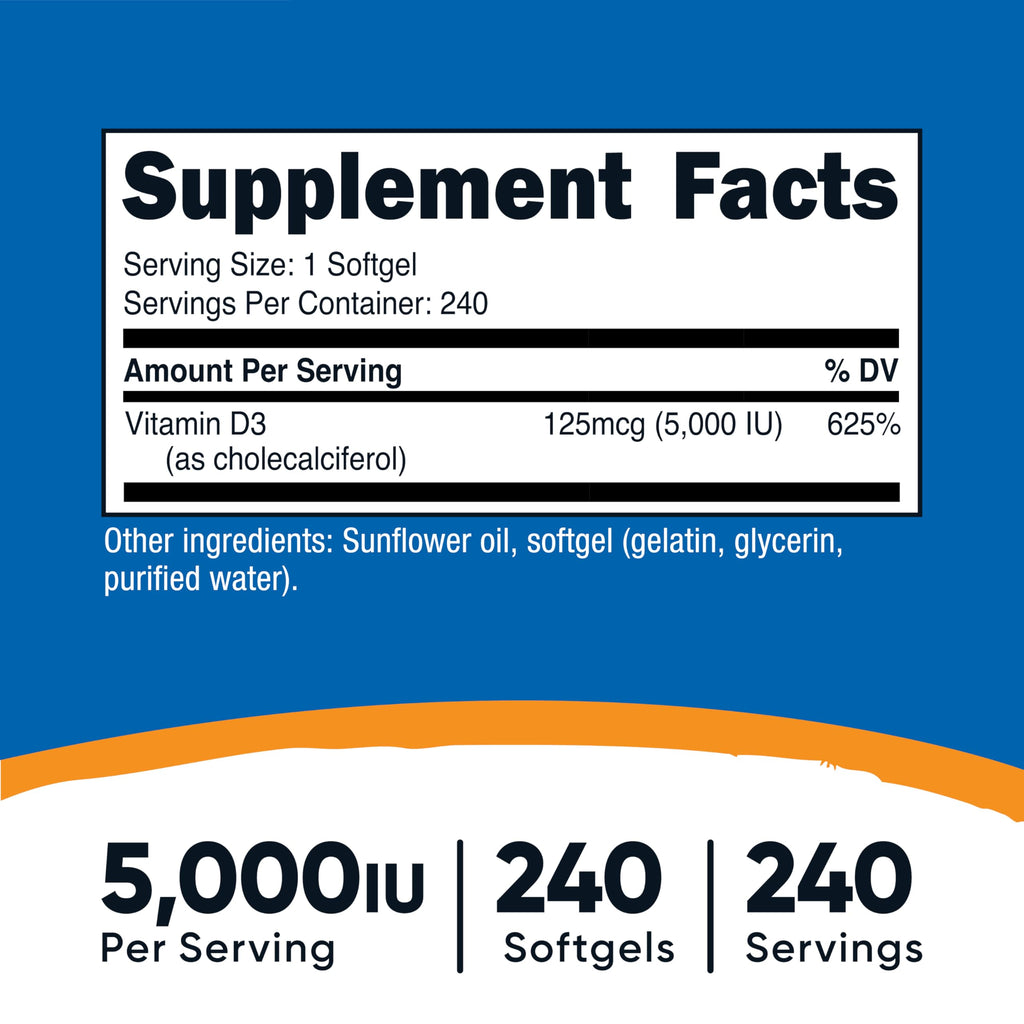 Nutricost Vitamin D3 5000 IU - 240 Softgels - image 2