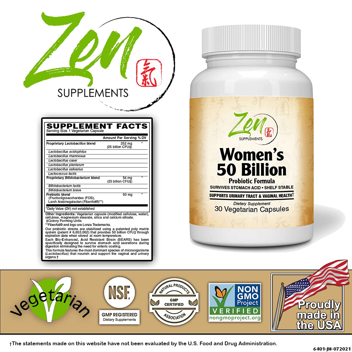 Zen Supplements Women's 50 Billion Probiotic - 30 Vegetarian Capsules - image 2