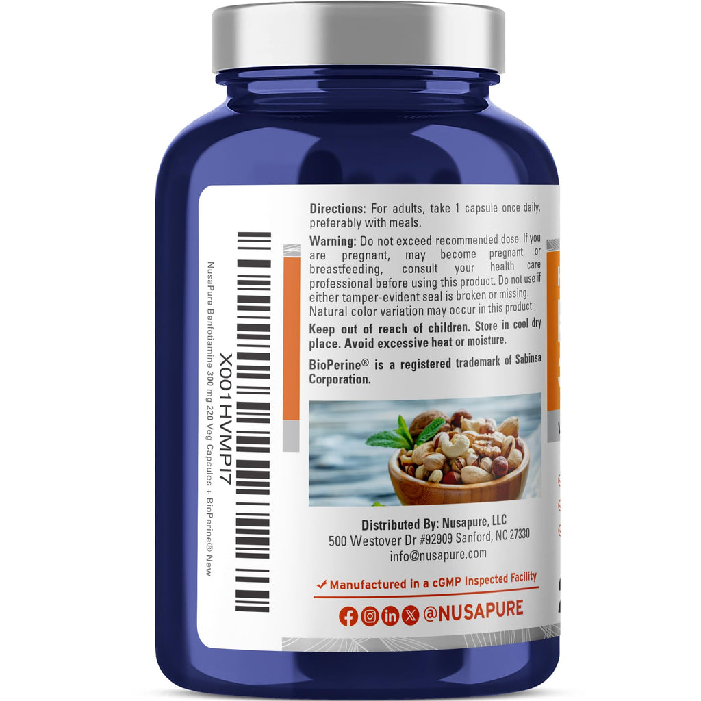 NusaPure Benfotiamine 300mg Vegetarian Capsules - 220 Servings - image 2