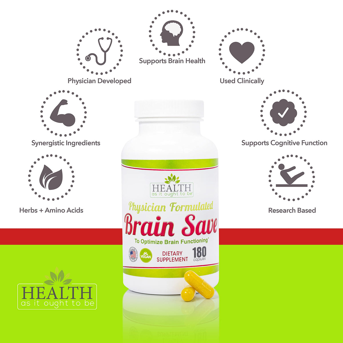 Health As It Ought To Be Brain Save Cognitive Support - 180 Capsules - image 3