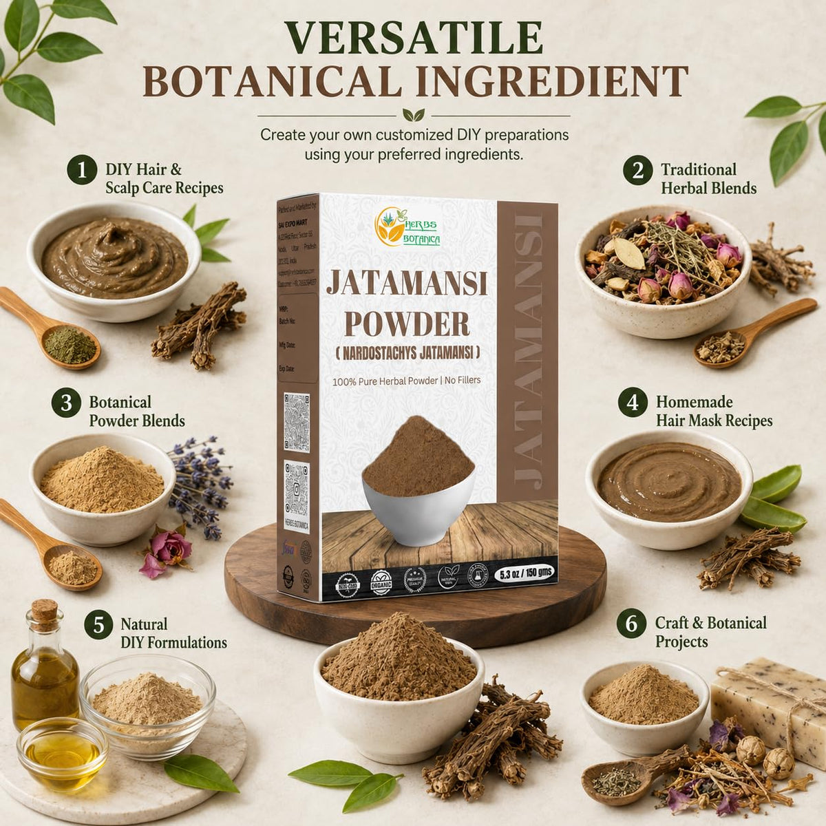 Herbs Botanica Jatamansi Root Powder for Hair Growth - 150g - image 3