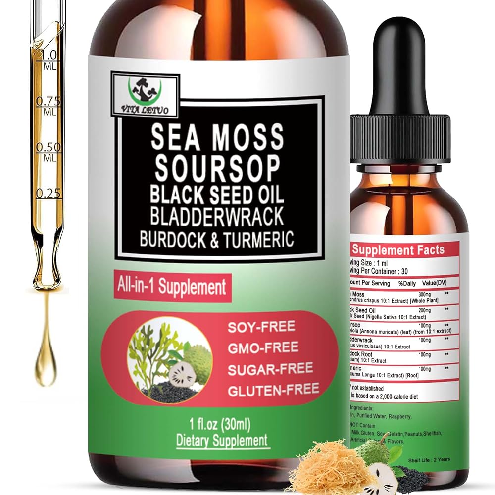Vita Letuo Sea Moss Black Seed Oil Soursop Liquid Drops - 1 Fl Oz