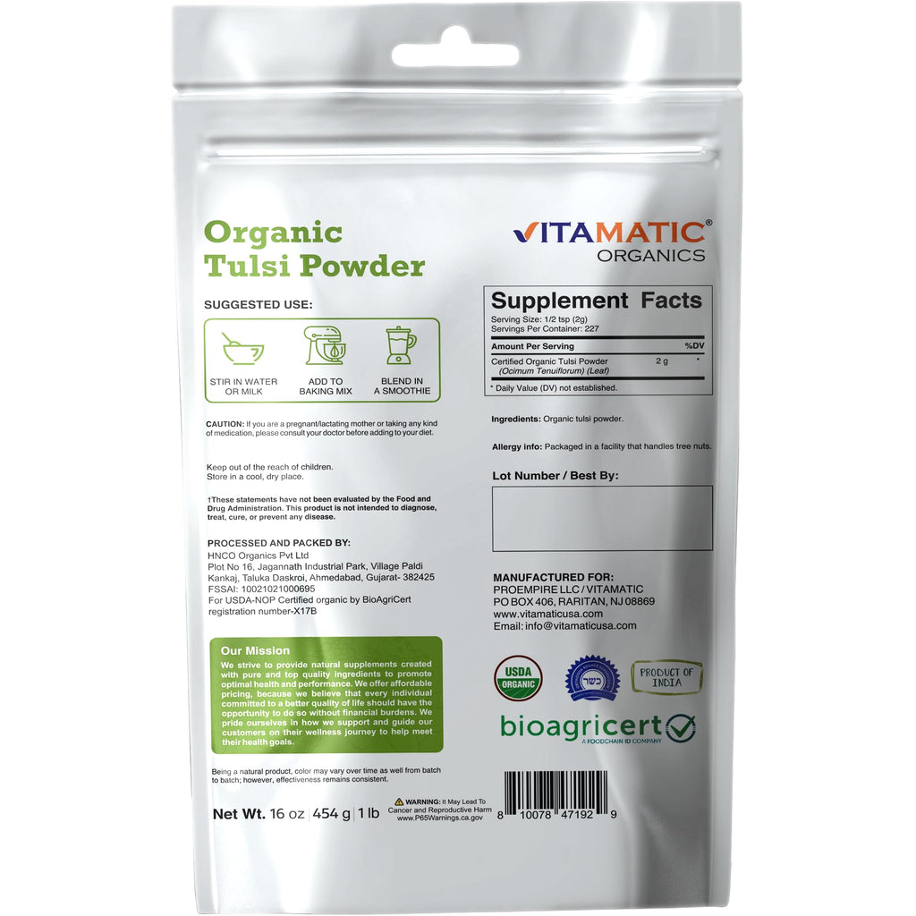 Vitamatic Certified USDA Organic Tulsi Powder - 16 Ounces - image 8