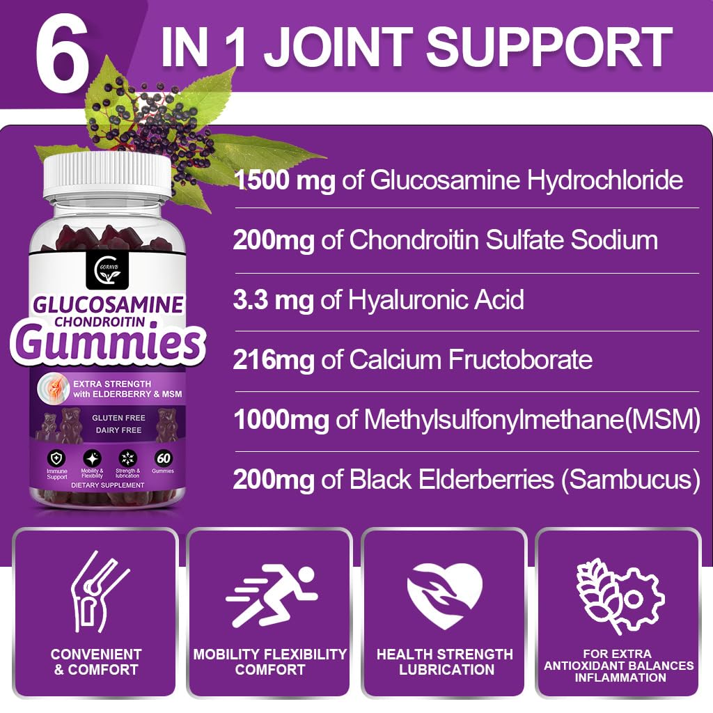 GORNVB Glucosamine Chondroitin Gummies with MSM & Elderberry Extra