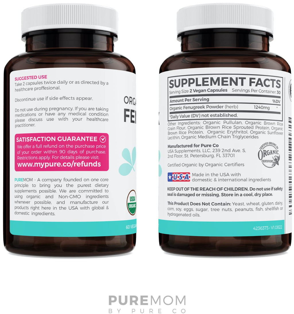 PURE CO Organic Fenugreek Capsules for Lactation Support - 60 Vegan Capsules - image 8