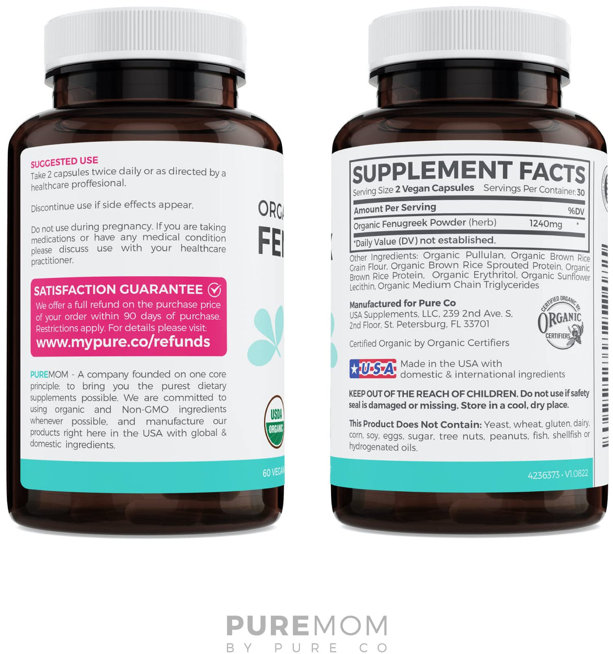 PURE CO Organic Fenugreek Capsules for Lactation Support - 60 Vegan Capsules - image 8