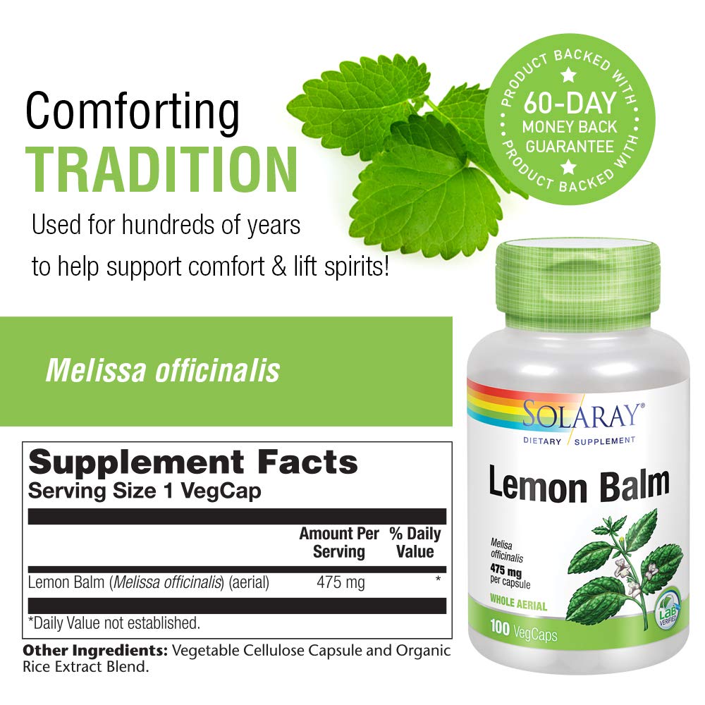 SOLARAY Lemon Balm Aerial 475mg - 100 Capsules - image 2