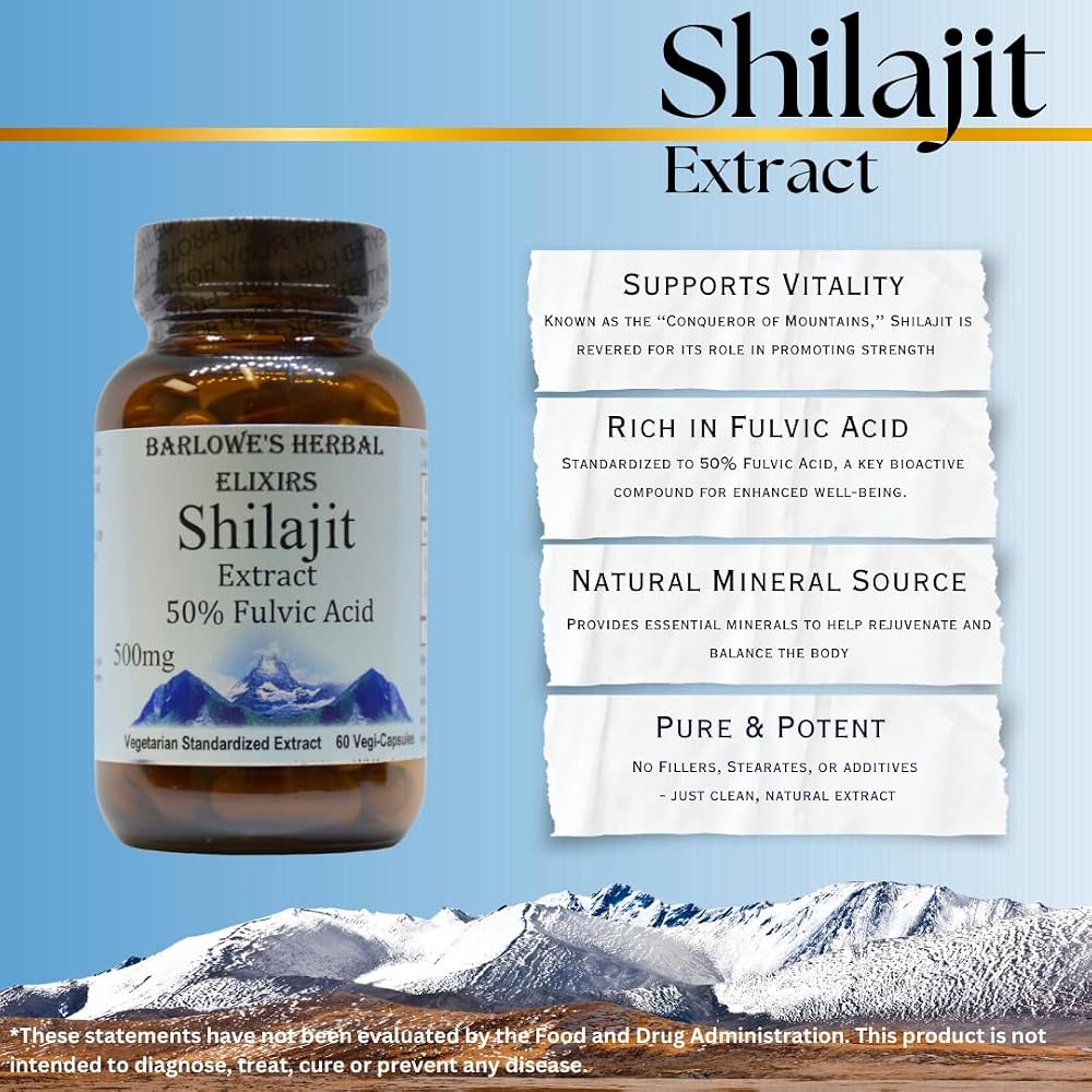 Barlowe's Herbal Elixirs Shilajit Extract 500mg - 60 Vegan Capsules - image 3