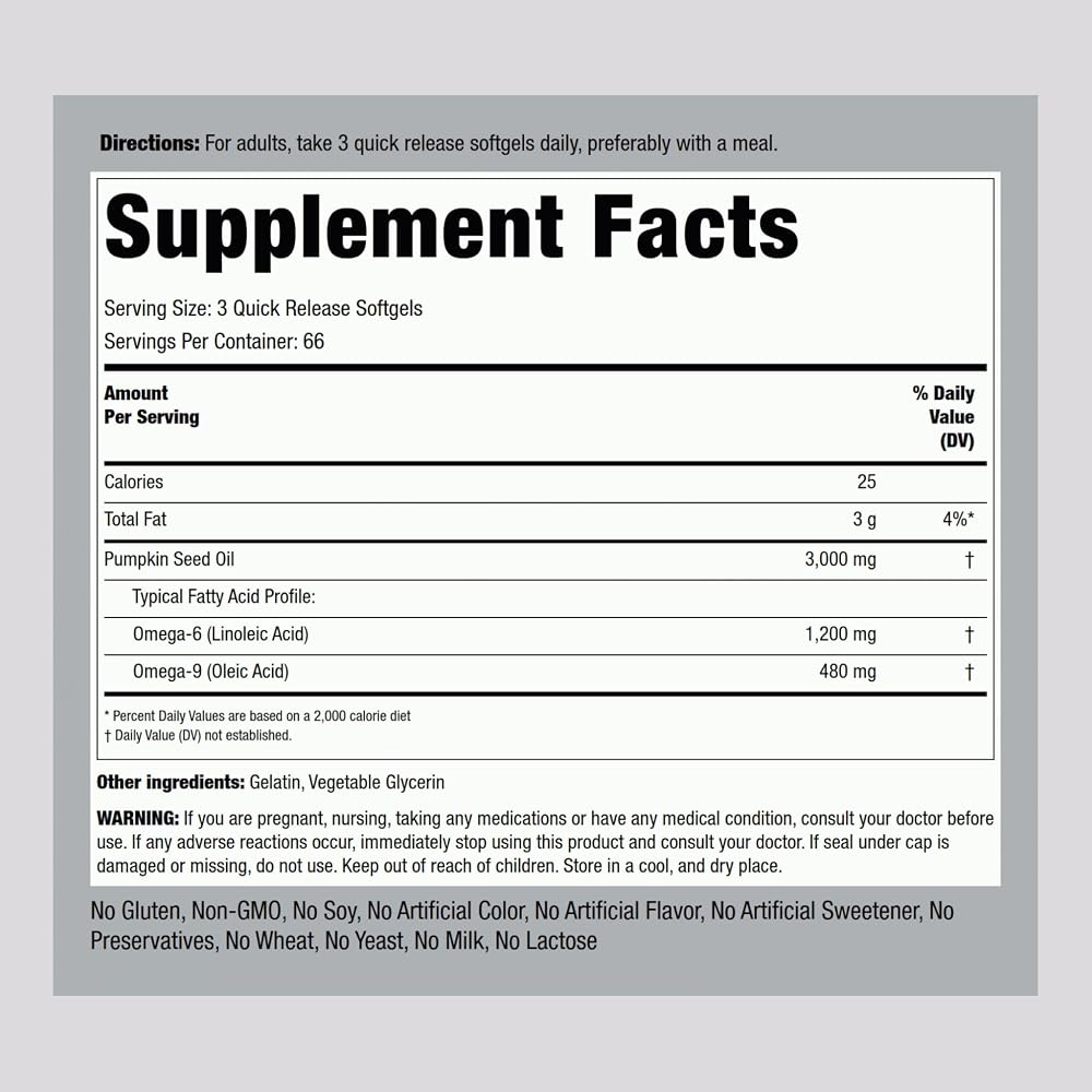 Piping Rock Pumpkin Seed Oil Softgel Capsules - 200 Count - image 2