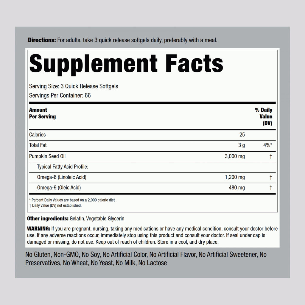 Piping Rock Pumpkin Seed Oil Softgel Capsules - 200 Count - image 2