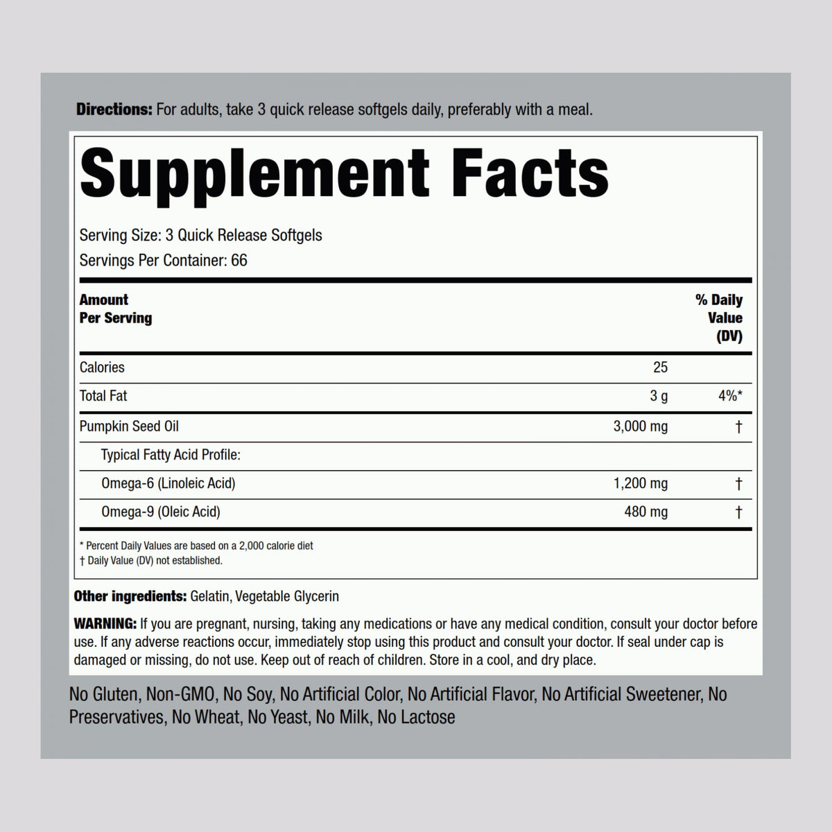 Piping Rock Pumpkin Seed Oil Softgel Capsules - 200 Count - image 2