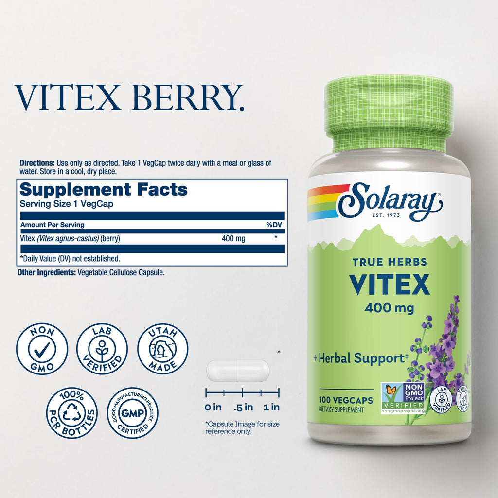 SOLARAY Unflavored Capsules Vitex Herbal Support 400Mg Bottle