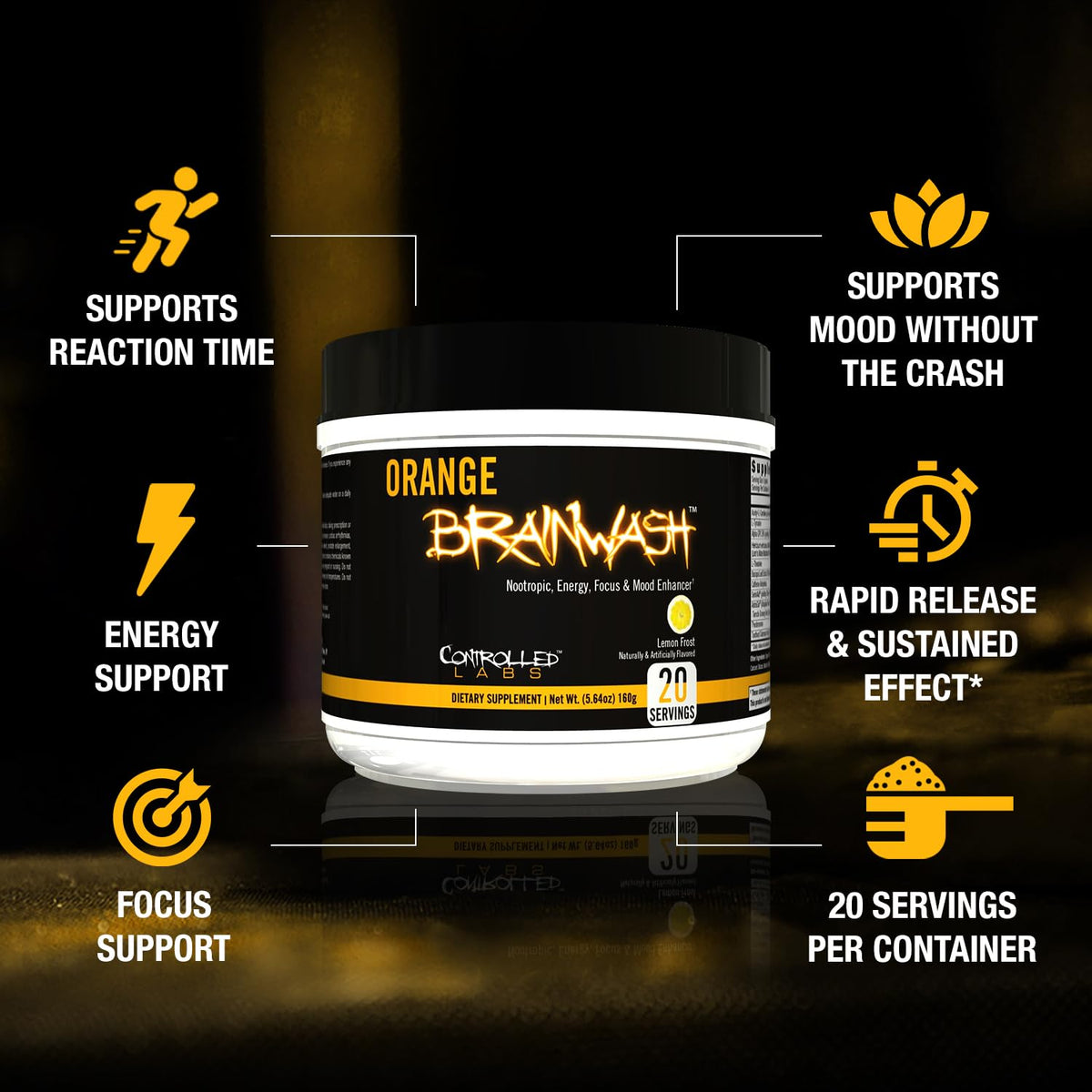 CONTROLLED LABS Orange Brainwash Powder Brain Nootropic - 20 Servings - image 2