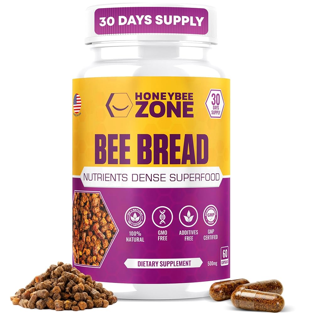HONEYBEEZONE Bee Bread Capsules Energy & Immune Support - 60 Vegetarian Capsules